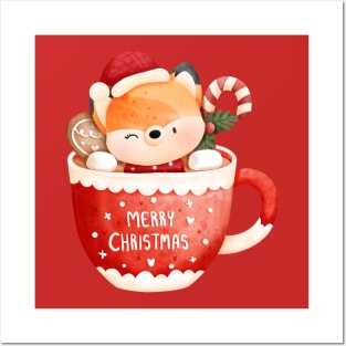 Cute Fox in a Teacup Christmas Gift Posters and Art